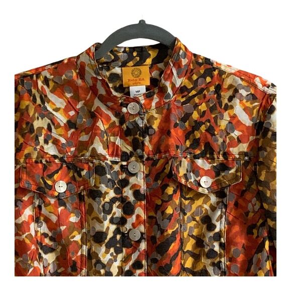 Ruby Rd. Jacket 14 P Red Orange Lace Lightweight Sheer Cut-Out Roll Tab Sleeve - Picture 2 of 13